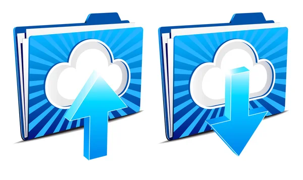 Cloud computing subir y descargar iconos — Vector de stock