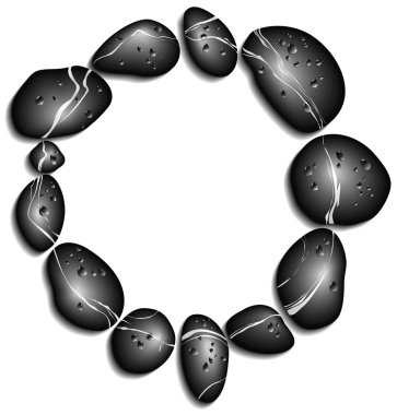 Circle of black pebbles with water droplets clipart