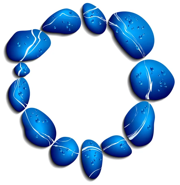 Círculo de guijarros azules con gotas de agua — Vector de stock
