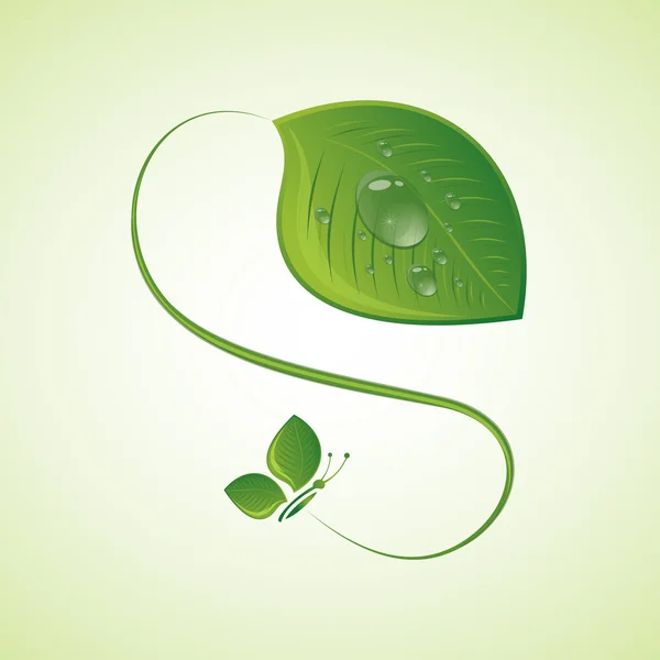 Groene blad met druppels, vectorillustratie — Stockvector