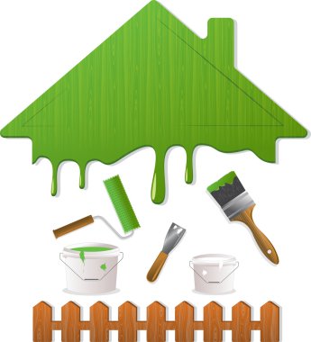 Green roof and painting tools, vector illustration clipart