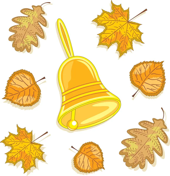 Una campana y hojas de otoño, ilustración vectorial — Vector de stock