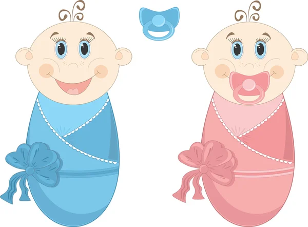 Zwei glückliche Babys in Windeln, Vektorillustration — Stockvektor