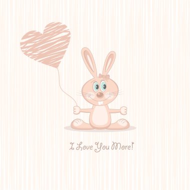 Pink love rabbit (postcard), vector illustration clipart