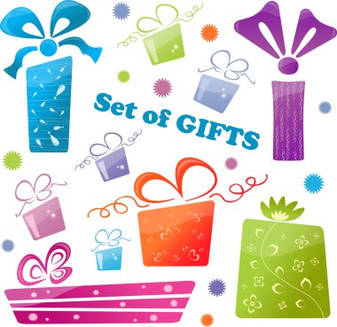 Set of colorful gifts (icons), vector illustration clipart