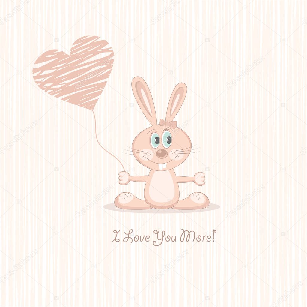 Pink love rabbit (postcard), vector illustration