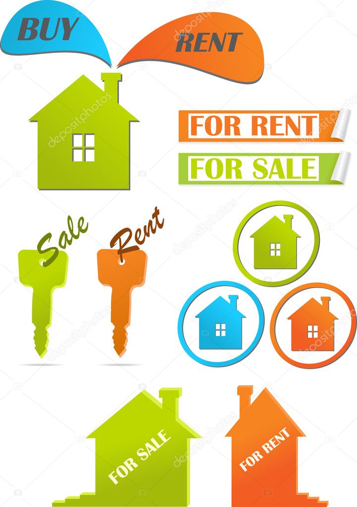 Icons and stickers for real estate, vector illustration