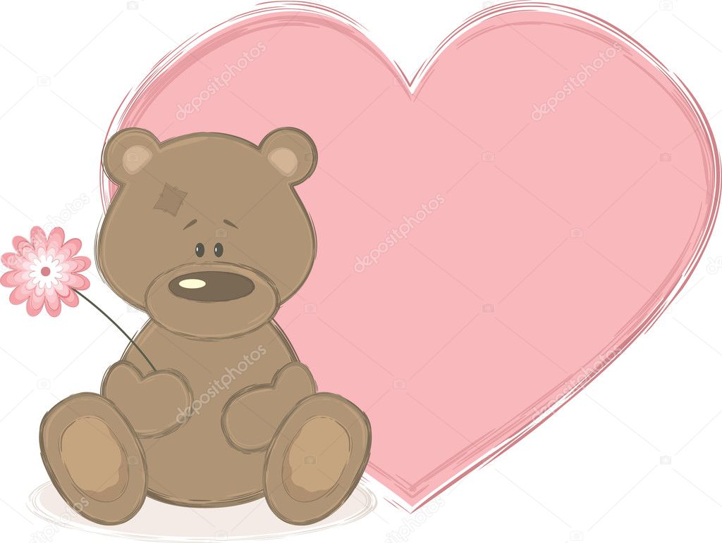 Teddy bear and big heart, vector illustration