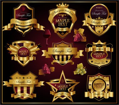 Wine golden ornate labels clipart