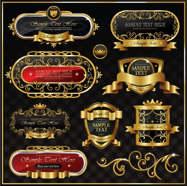 Vintage moldura dourada em preto — Vetor de Stock