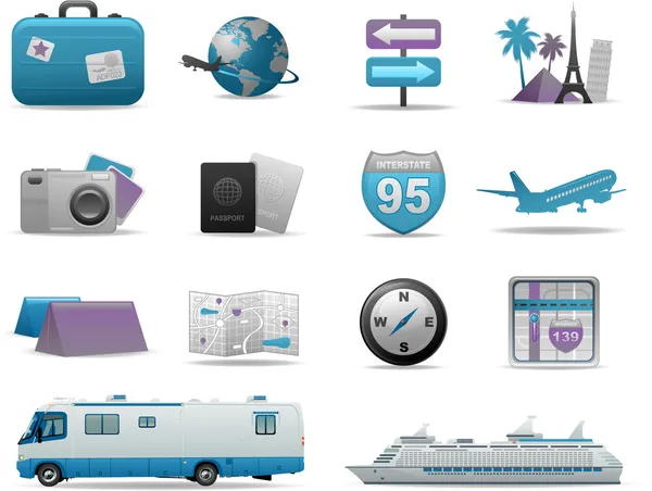 Collection d'icônes et symboles de voyage — Image vectorielle