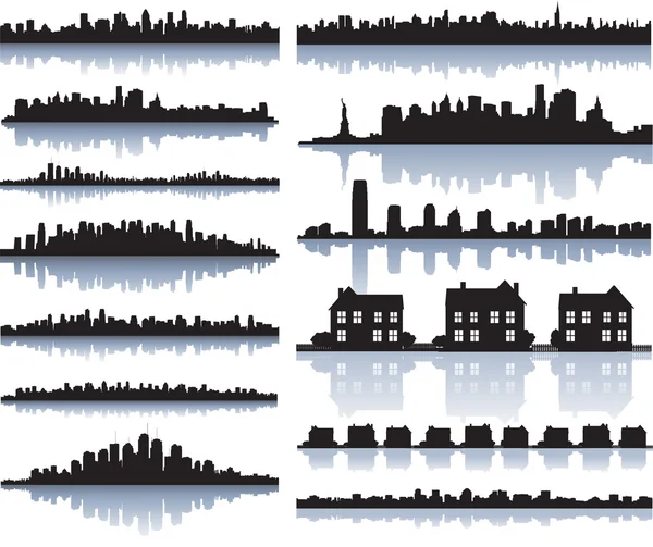 Set of vector detailed cities silhouette — Stock Vector
