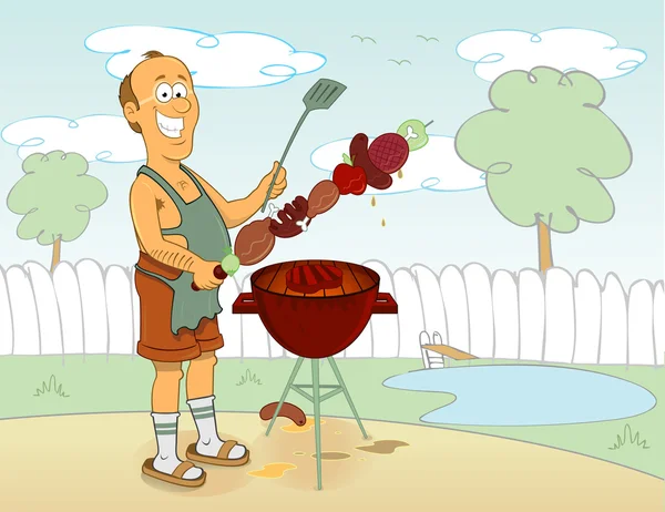 Bbq cuoco cartone animato — Vettoriale Stock
