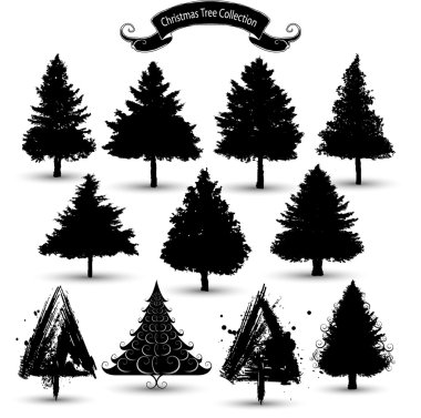 Christmas tree silhouette collection clipart