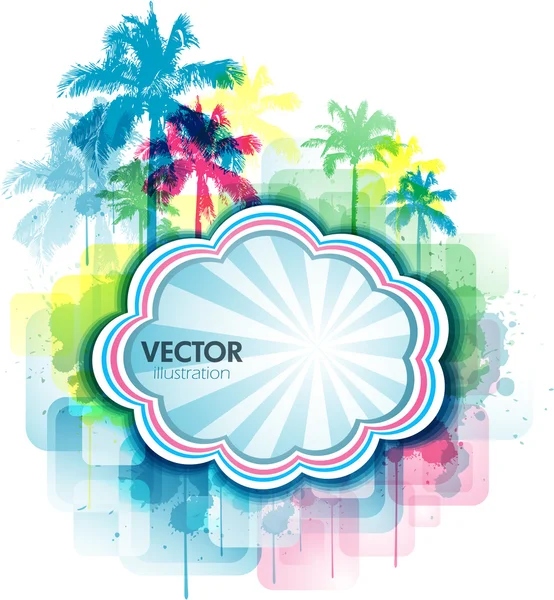 Letní barevné pozadí s palm tree a malovat ikony — Stockový vektor
