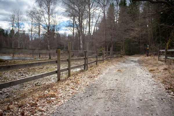 Wooden fence along a gravel path — Stock Photo, Image
