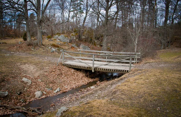 Деревянный мост на поле — стоковое фото