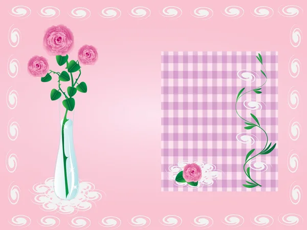 Vektorové karta růže do vázy na růžovém pozadí — Stockový vektor