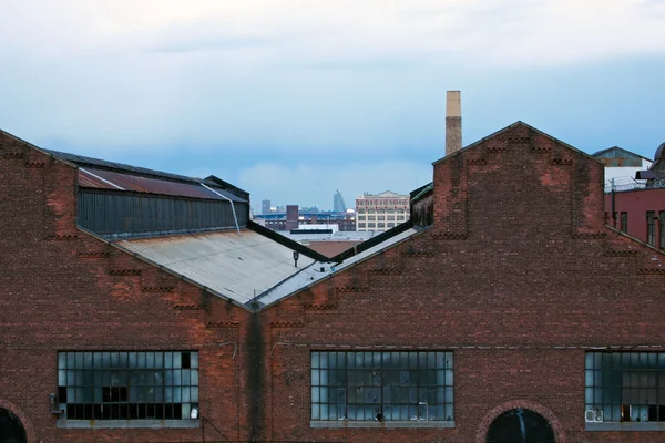 stock image View of the roofs on abandoned commercial warehouses.