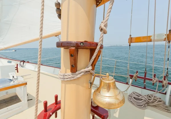 Brass bell on the private sail yacht. — Stock Photo, Image