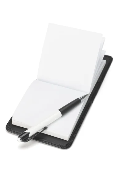 Шариковая ручка и открытая блокнот — стоковое фото