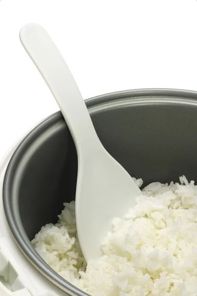 Cooked white rice in cooker pot — Stock Photo, Image