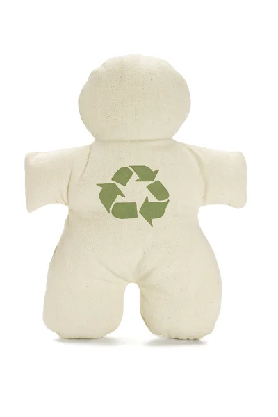 Кукла с символом вторичной переработки — стоковое фото