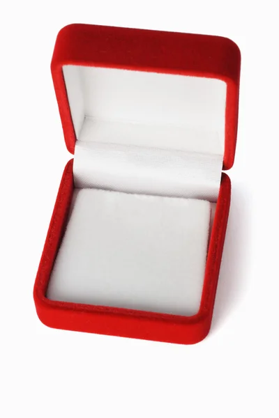 Boîte à bijoux rouge vide avec espace de copie — Photo