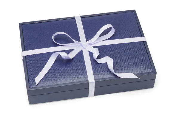 Caixa de presente azul com fita — Fotografia de Stock