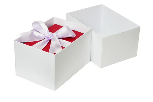 Red gift box with bow ribbon — Stock Photo, Image