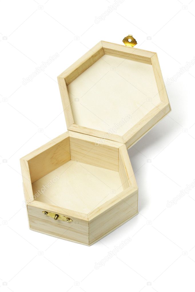 Open wooden hexagonal shape storage box