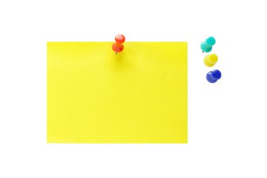 Push pins and yellow note paper clipart