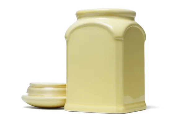 Open ceramic container with lid — Stock Photo, Image