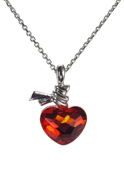 Červené srdce ve tvaru drahokam náhrdelník — Stock fotografie