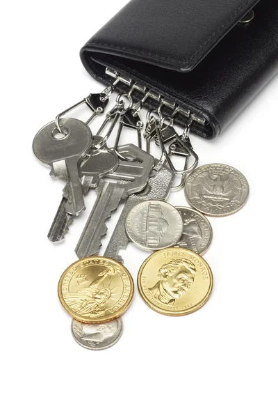 Bunch of keys and US coins — Stock Photo, Image
