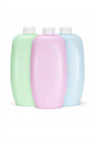 Bottiglie di plastica di prodotti per la cura del corpo — Foto Stock