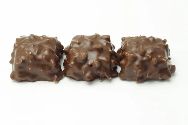 Fila de cubos de chocolate — Fotografia de Stock