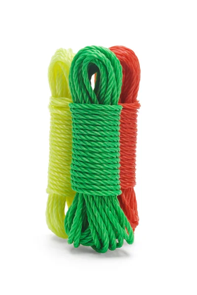 Trzy wiązki kolorowy nylonowej liny — Zdjęcie stockowe