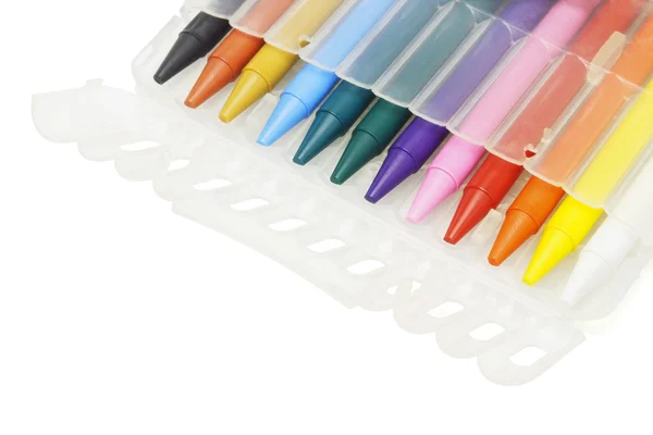 Πολύχρωμα μολύβια σε πλαστική θήκη — Φωτογραφία Αρχείου