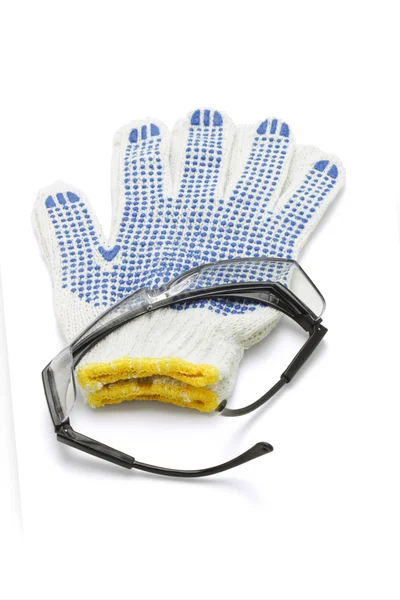 Окуляри безпеки та бавовняні рукавички — стокове фото