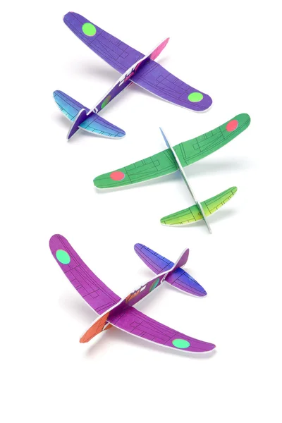 Kolorowe samoloty zabawkowe styropianu — Zdjęcie stockowe