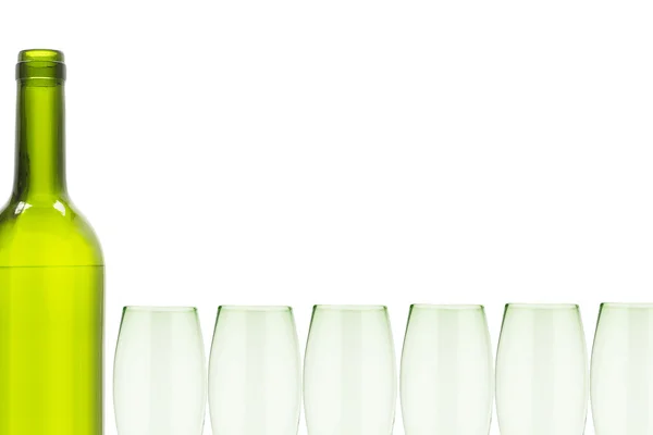 Garrafa de vinho e copos fronteira — Fotografia de Stock