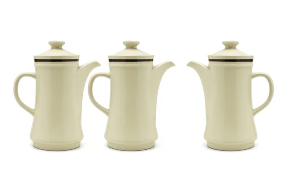 Trzy kawy Porcelana garnki — Zdjęcie stockowe