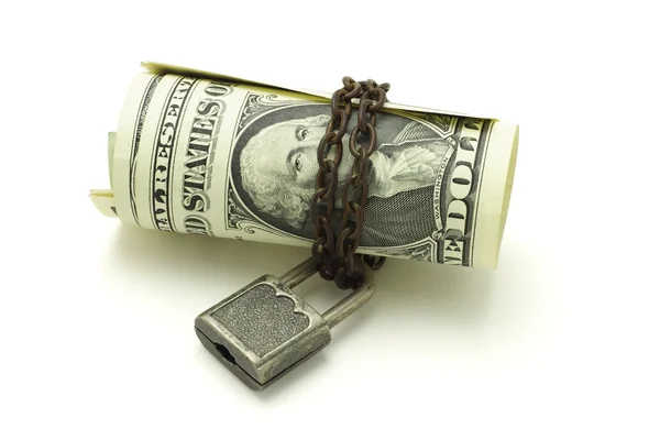 US dollars notes chained and locked - safe and secure — Stock Photo, Image