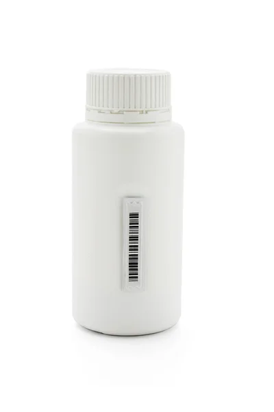 Etiqueta de código de barras Plasitc no frasco de medicamento — Fotografia de Stock