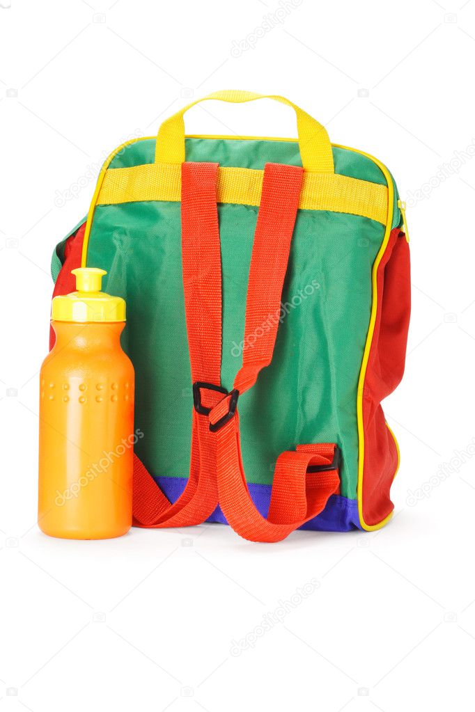Colorful preschooler backpack and water container