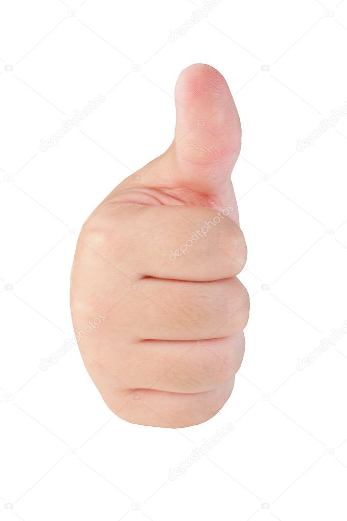 Young boy's thumb up gesture