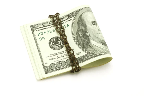 100 US dollars securely chained — Stock Photo, Image