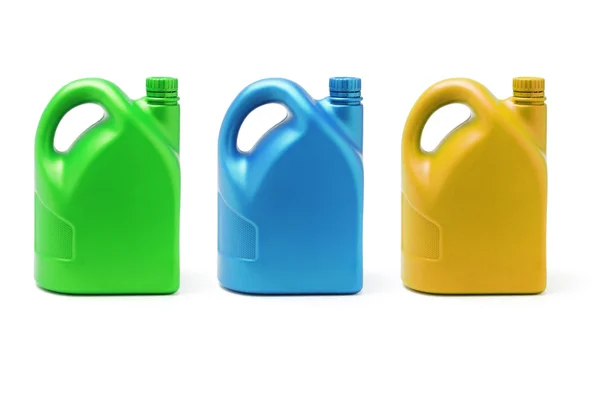Drie kleur containers van smeermiddel — Stockfoto