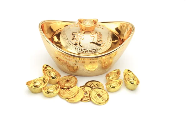 Κινέζικη Πρωτοχρονιά χρυσά νομίσματα και ράβδους στολίδι — Φωτογραφία Αρχείου